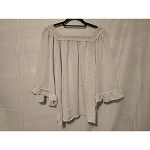 Zac & Rachel‎ Light Cream Lace Trim Square Neck Ruffle Sleeve Blouse Size 1X